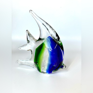 Art‎ Glass Fish.Murano style blue green fish paperweight.Hand blown angel fish.